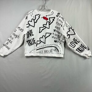 PRPS Sweatshirt Large White Graphic Pullover Winged Heart Love True Streetwear